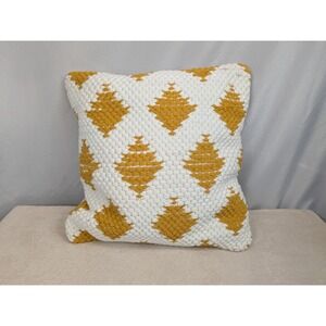 Nourison‎ Throw Pillow 18" White Mustard Yellow Geometric Cotton Textured Boho